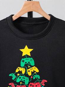 Fantacosmos Tween Boy Holiday Christmas Tree Print Sweatshirt, Warm And Fashionable For Home, Party And Festivals, Autumn/Winter - Black - View 6