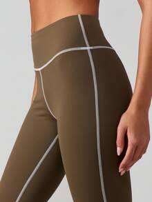 MISSGUIDED Women's High Rise Seamless Athletic Leggings With Contrast Piping Active Workout Bottoms - Black - View 6