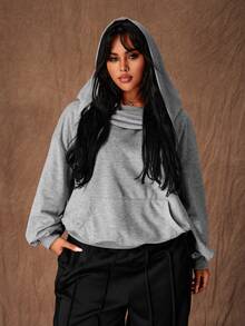 Rustia Plus Size Casual Loose Fit Slouchy Shoulder Pullover Sweatshirt, Early Autumn - Grey - View 7