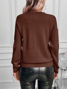 SHEIN Clasi Áo len chui đầu cổ tròn đính nơ sequin ngày lễ tình nhân - Màu nâu Sô-cô-la - Xem 2