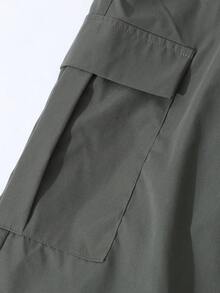 SHEIN Explorewe 2 件套女孩口号印花字母白色圆领运动衫搭配时尚休闲灰色工装裤，街头风服装 - 深灰色 - 查看 3