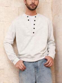 Manfinity Dauomo Men's Half-Zip Pullover Sweatshirt - Light Grey - View 5