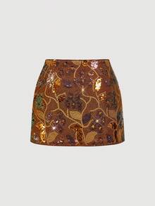 SHEIN MOD 亮片系带低腰半身裙，复古皇家风，70年代复古风，Y2K风格，完美适用于约会之夜、派对、皇家风、节日和生日装扮 - 彩色 - 查看 2