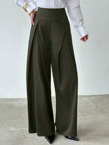 Firerie Women's Elegant Office Wear Wide Leg Pants - Army Green - View 7