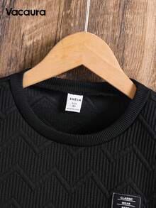 SHEIN Tween Boy Solid Round Neck Long Sleeve Sweatshirt With Emblem, Casual For Everyday Wear, School, Campus, College Chic Outfits For Autumn/Winter