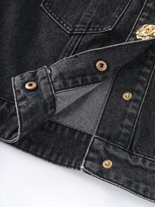 GlowEve Women's Solid Color Drop Shoulder Short Casual Denim Top With Metal Buttons Crop Jean Jacket Jean Tops - Black - View 3