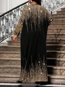 Fleurora New Spring And Summer Autumn And Winter Elegant Print Sequin Gold&Black Party Commuting Office Colorful Woven Notched Ball Gown Short Sleeve Kaftan Dress Plus Size Dresses Christmas Dress Graduation Dress Stylish Clothing Collection