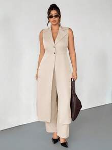 Firerie Plus Size Women Long Sleeveless Blazer Suit In Fall/Winter Clothes For Women - Apricot - View 4