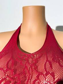 EgrlEra Wine Red Sexy Punk Style Halter Neck Bodysuit - Burgundy - View 4
