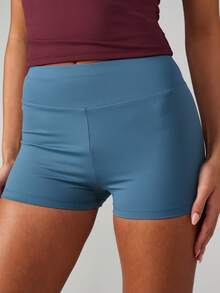 MISSGUIDED High Waisted Athletic Booty Shorts With Ruched Seam Detail For Yoga Running Gym Workouts And Active Training - Navy Blue - View 5