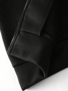 Vacaura 2pcs Teenage Boys Casual Outdoor Printed Hoodie Jacket And Solid Color Side Pocket Drawstring Sweatpants Sports Set, Suitable For Spring/Autumn Fall Winter - Black - View 7
