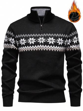 Manfinity Mode Men's Striped Knitted Sweater With Thermal Lining, Autumn/Winter Knitted Pullover Sweater For Men