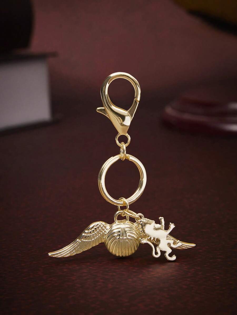 HARRY POTTER X SHEIN 1pc Fashionable Cartoon Element Couple Keychain, Creative Alloy, Luxury Niche, Suitable For Party - Gold - View 1