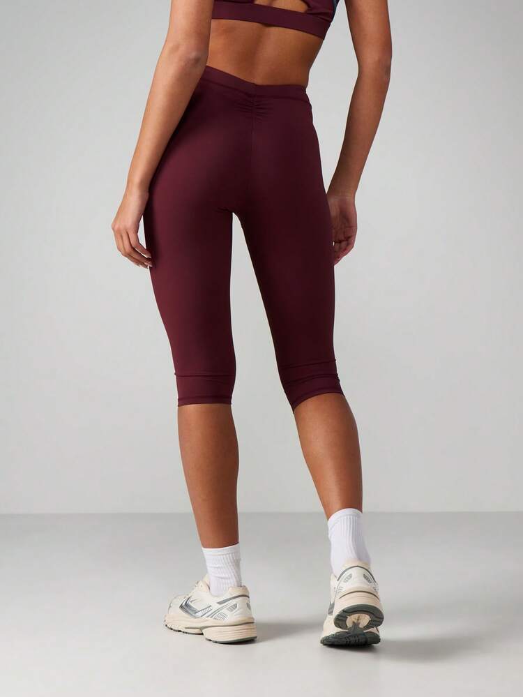 MISSGUIDED Leggings capri taille haute en tissu stretch performant pour le yoga, la course, le pilates, l'entraînement et la fitness, couleur bordeaux