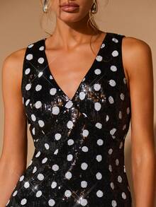 COSMINA 女士亮片波点背心，优雅上衣，黑白波点上衣，无袖波点上衣，日常穿着，派对上衣 - 黑與白 - 查看 6