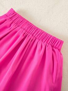 SHEIN 2pcs/Set Young Girls Pink College Letter Print Top + Pleated Skirt