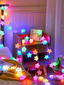 1pc 10 LED 2m Colorful/Yellow Light Star Shaped String Light, Twinkling Star Bedroom Decoration String Light, Kids' Surprise Gift For Festivals/Parties