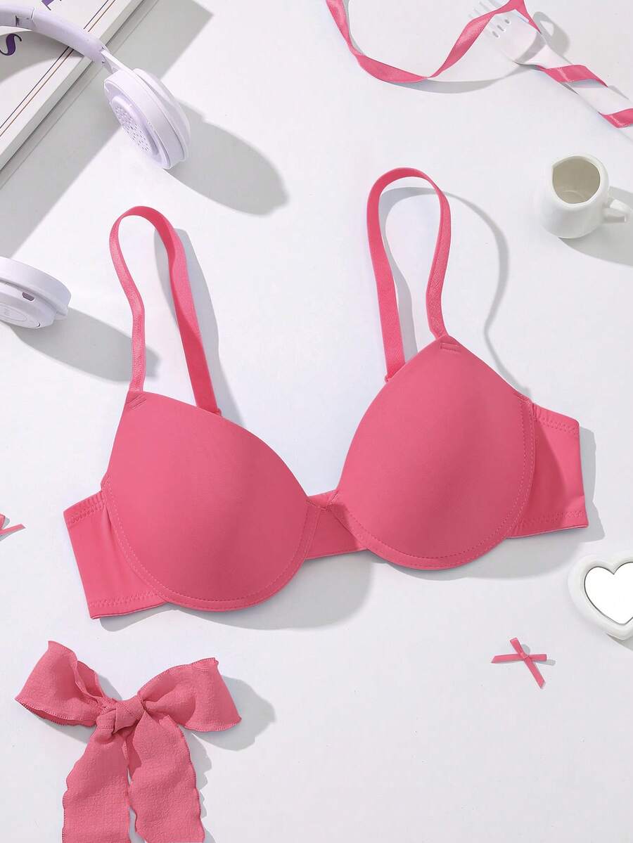 Red Fabric Push Up Bra For Everyday Casual Wear