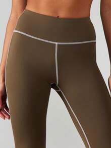 MISSGUIDED Women's High Rise Seamless Athletic Leggings With Contrast Piping Active Workout Bottoms - Black - View 5