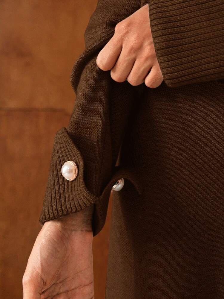 BUTTON DECOR SWEATER & KNIT PANTS SET