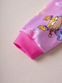 Nick 90s | SHEIN 女婴卡通图案可爱蝴蝶结紫色长袖连帽拉链连体衣 - 紫色 - 查看 6