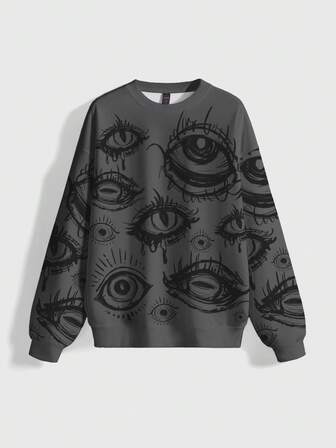 Grunge Punk Sudadera de mujer de manga larga con cuello redondo, estampado completo, estilo vintage y punk chic, adecuada para otoño, invierno y primavera