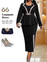 Fleurora Plus Size Elegant Sequin Color Block Black Dress Elegant Dresses For Party Elegant Dresses For Women Sequin Dress