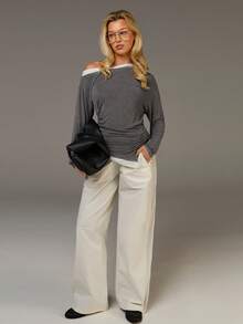 Athîral 2025新款时尚通勤不对称撞色露肩上衣 - 彩色 - 查看 4