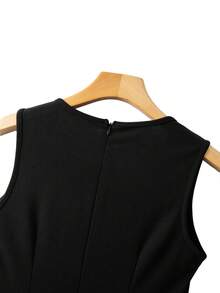 SHEIN Franclia Franclia 女士优雅黑色撞色珍珠边长袖开衫外套和珍珠装饰圆领长裙两件套，秋冬款