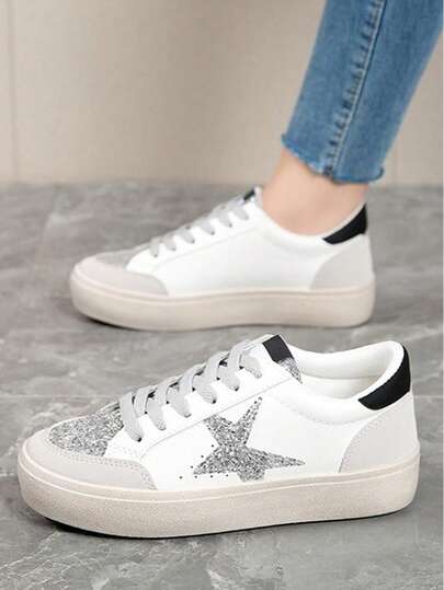 Zapatillas deportivas ligeras, zapatos casuales de mujer con suela gruesa, zapatos de moda con estampado de estrellas.