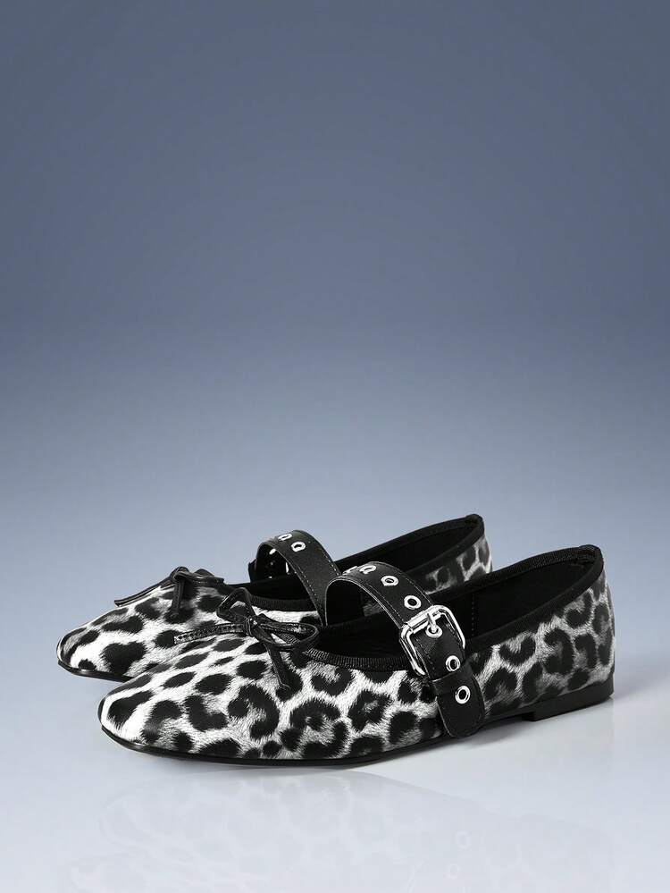 CUCCOO GRLICON Women's Fashion Commuter Leopard Print Bow Decor Flats For Christmas