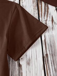 Mujer camiseta estilo occidental estampado cráneo vaca ajuste holgado cuello redondo manga corta primavera verano casual - Marrón oscuro - Ver 4