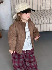 DAZY معطف من الغزال للأطفال الصغار، أكمام طويلة مريحة بطراز الشارع، خريف/شتاء - قهوة بني - مشاهدة 4