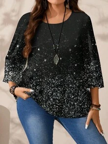 SHEIN CURVE+ Plus Size Women Casual Loose Blouses New Year Party - Multicolor - View 8