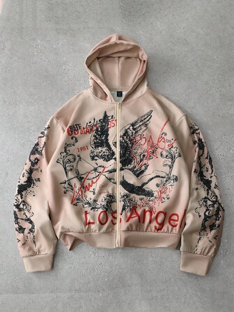 Street Life هودي رجالي مطبوع بطبعة ملاك، كاجوال عتيق، فضفاض، مناسب للارتداء اليومي والمناسبات الأنيقة، مثالي للرجال