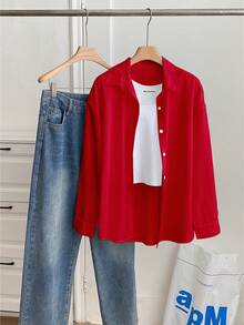 Franclia 女士纯色落肩休闲前开襟宽松长袖衬衫