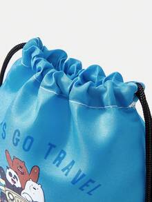We Bare Bears X SHEIN Cartoon & Letter Print Travel Drawstring Bags, Multi-Size Storage Pouches - Blue - View 5