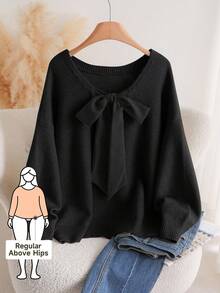 CosyJoli Luźny sweter w dużym rozmiarze, z dekoltem w serek i kokardą, wiązany na plecach, na jesień/zimę