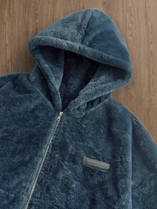 Manfinity BRENVOR Men's Standard Size Fashionable Two-Way Zipper Fleece Hooded Sweatshirt, Autumn/Winter - Blue - View 3
