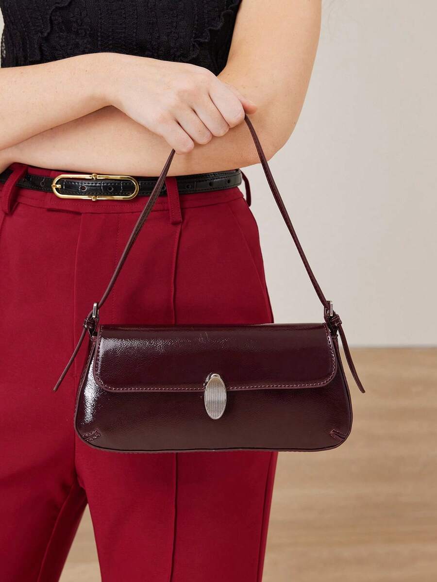 MOTF PREMIUM FLAP PU LEATHER SHOULDER BAG - Burgundy - View 2