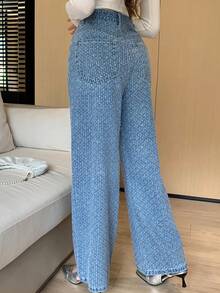 DAZY Women's Relaxed Fit Straight Leg Jeans With Floral Textured Striped Pattern, Suitable For Autumn, Winter, Spring Y2k - Medium Wash - View 4