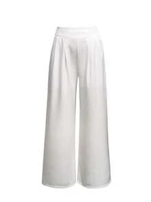 Franclia Women's Ruched Wide Leg Casual & Office Pants, Minimalist Style - White - View 3