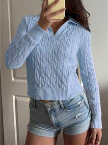 Sunnyshic Women's Casual Drawstring Long Sleeve Knit Sweater, Light Yellow, Autumn/Winter - Blue - View 5