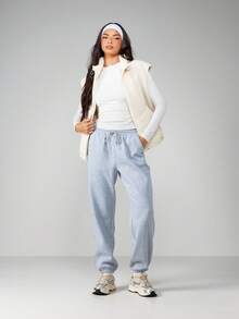MISSGUIDED Pantalones de chándal con cordón en azul claro con detalles de botones y puños elásticos para comodidad casual en invierno y primavera - Gris Oscuro - Ver 3