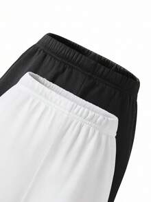 2 条装 Vacaura Boy 简约休闲时尚运动黑灰色麻灰色直筒运动裤，适合春秋冬季 - 黑與白 - 查看 5