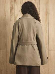 GENKIRA 女士开襟腰带系带插肩袖袖袢日常通勤风衣秋冬休闲款 - 卡其色 - 查看 4