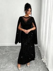 Elenzga Rochie elegantă și strălucitoare cu paiete, mărime plus