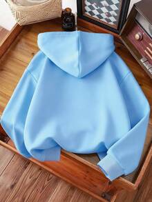Fantacosmos Áo nỉ trùm đầu in hình bóng chày cho bé trai, Áo chui đầu thời trang mặc ngoài trời, Thu/Đông - Màu xanh nhạt - Xem 2