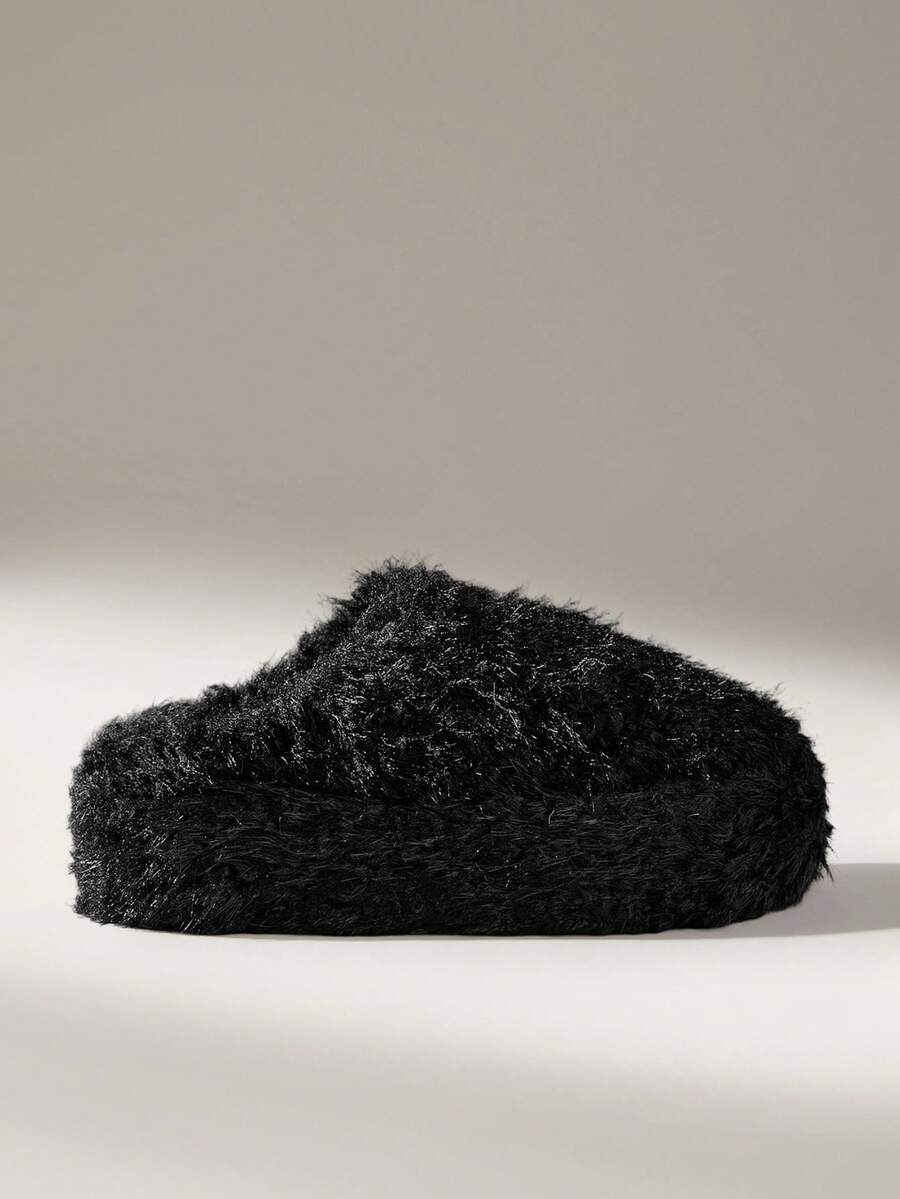 Solecia Women's Fashionable Versatile Fluffy Thick Sole Slippers, Autumn/Winter For Christmas - Black - View 1