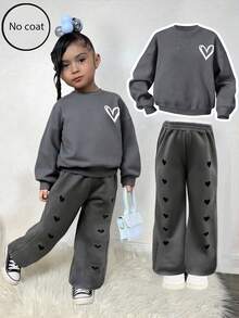 SHEIN SLAYR 年轻女孩休闲时尚心形印花宽松直筒针织裤，灰色，百搭，圣诞节 - 深灰色 - 查看 1